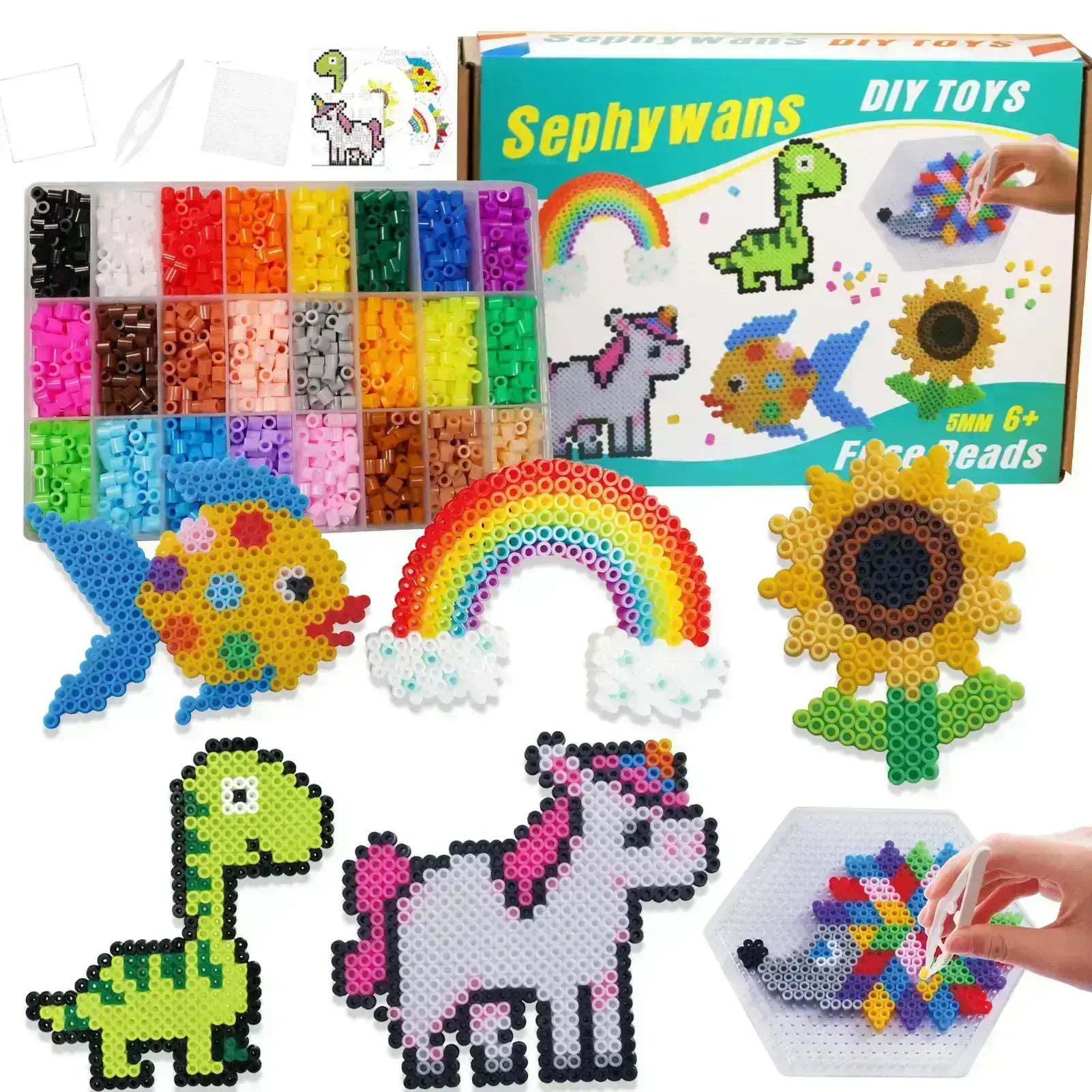 Sephywans Fuse Beads Kit, 4800Pcs 5mm 24 Colors Iron Beads Set for Kid –  Sephywanstoys